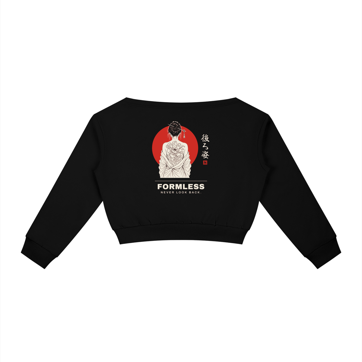 USHIROSUGATA women's off-shoulder sweatshirt in Black, back view | Formless