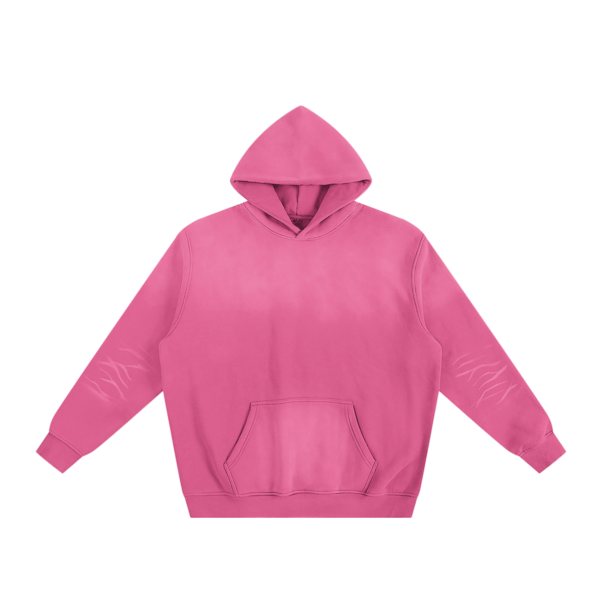 RAIJIN 雷神 fleece hoodie in Rose Pink, flat front view with kangaroo pocket | Formless