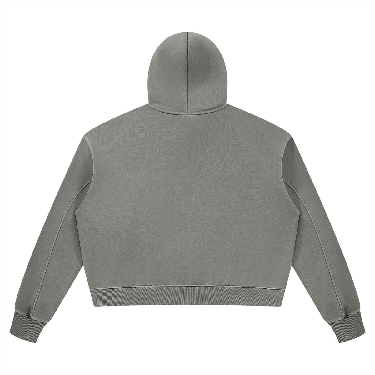 Women's vintage wash cropped hoodie in Light Gray, flat back view | Formless