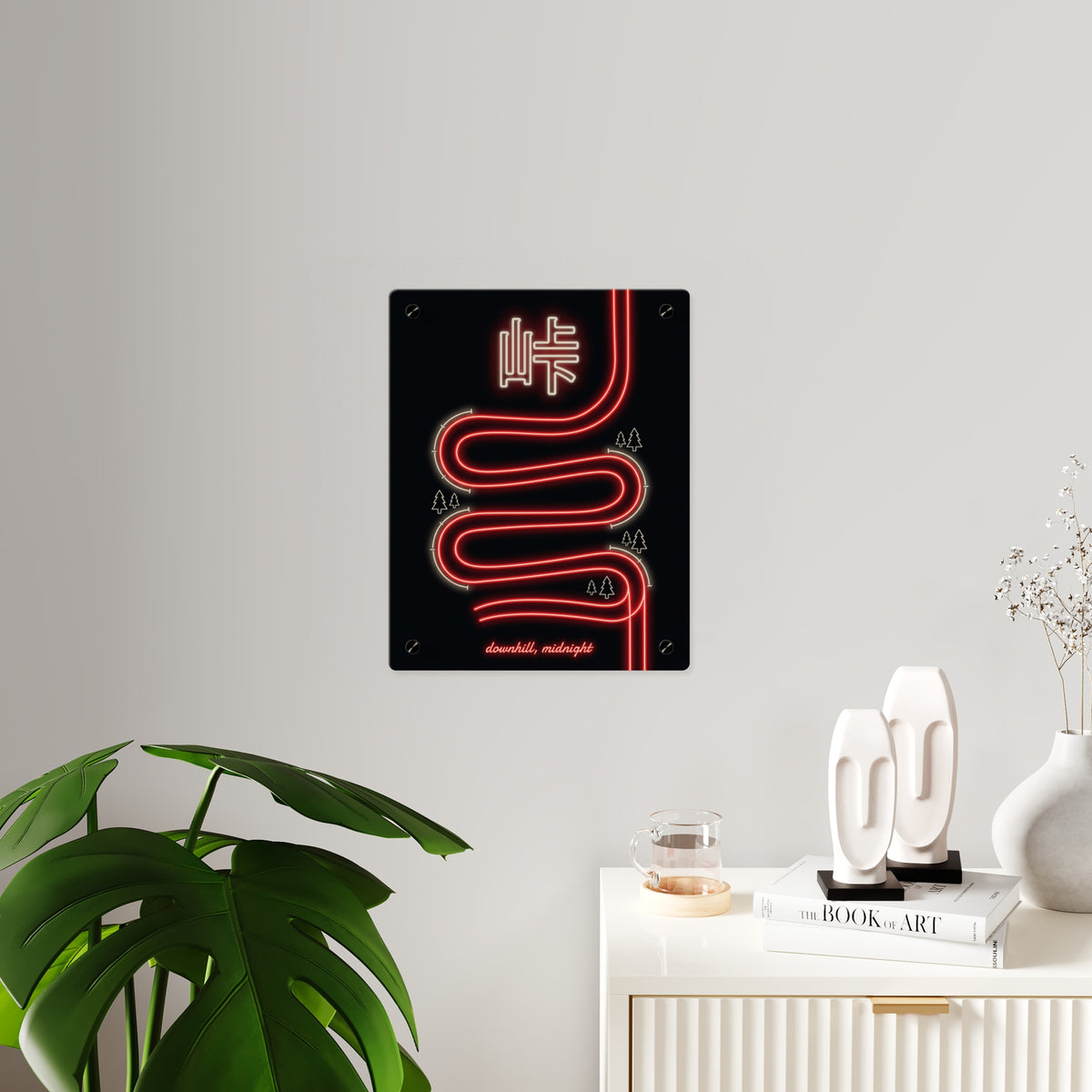 TOUGE MOUNTAIN PASS acrylic wall art panel on a white wall beside a plant and sideboard | Formless