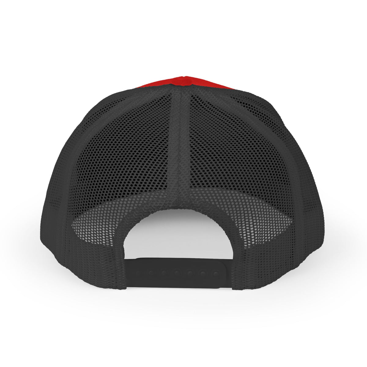 BRB DYING embroidered trucker cap in Red/Black with white BRB DYING embroidery on the front – back | Formless