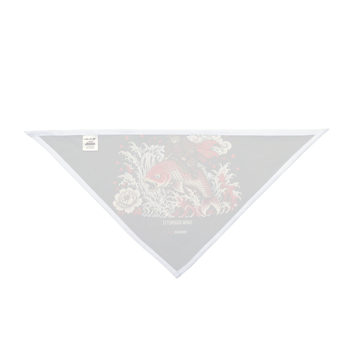 KOI dog bandana in black with red koi, waves and white flowers print, inside lining view | Formless