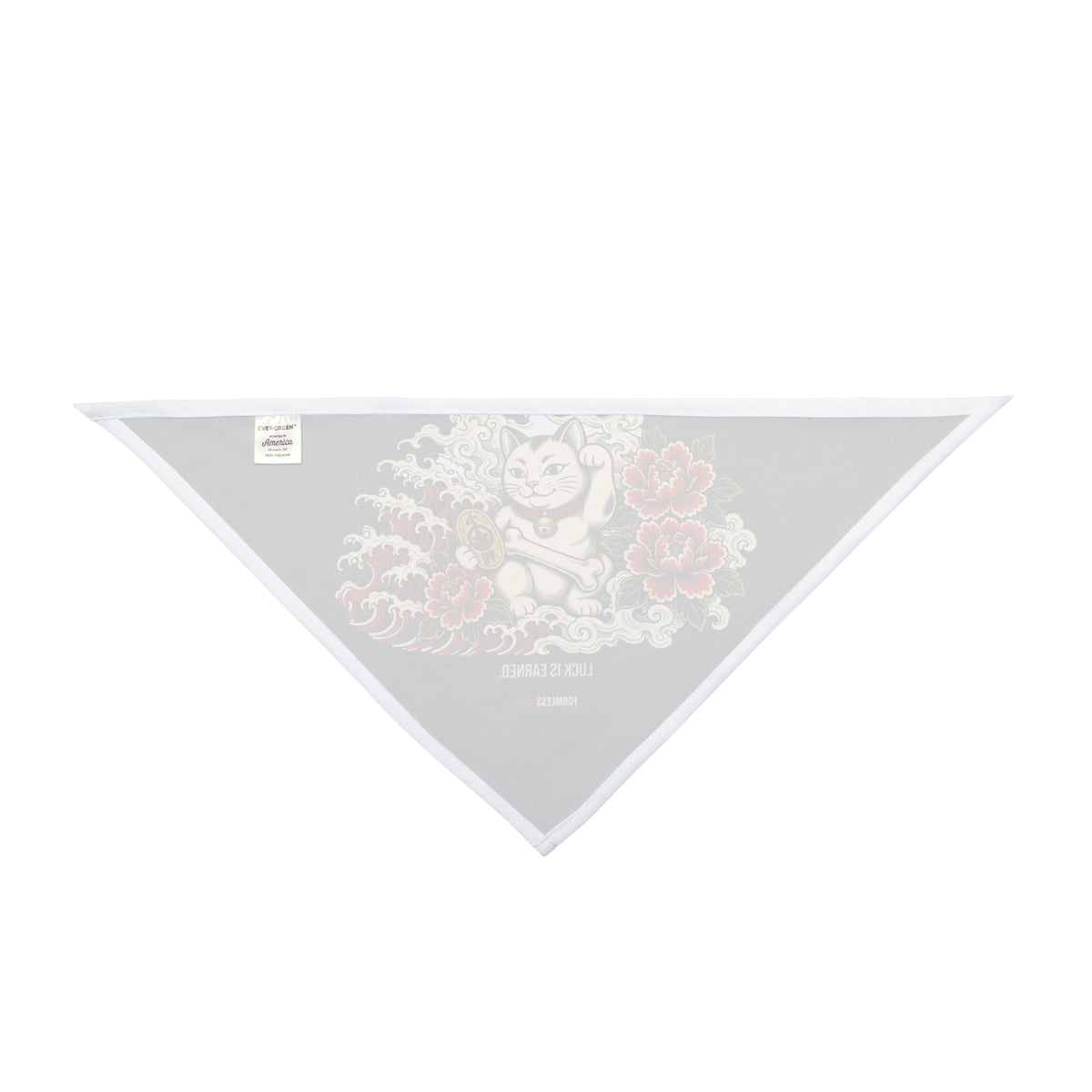 MANEKI dog bandana in black with lucky cat, red flowers and waves print, second inside lining view | Formless
