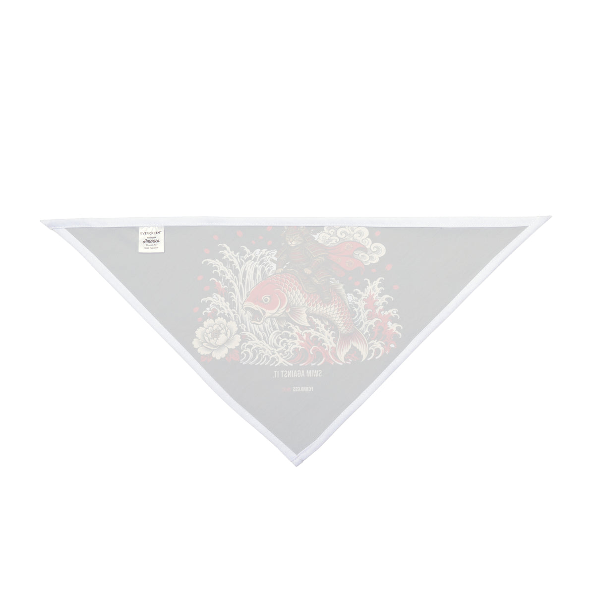 KOI dog bandana in black with red koi, waves and white flowers print, second inside lining view | Formless