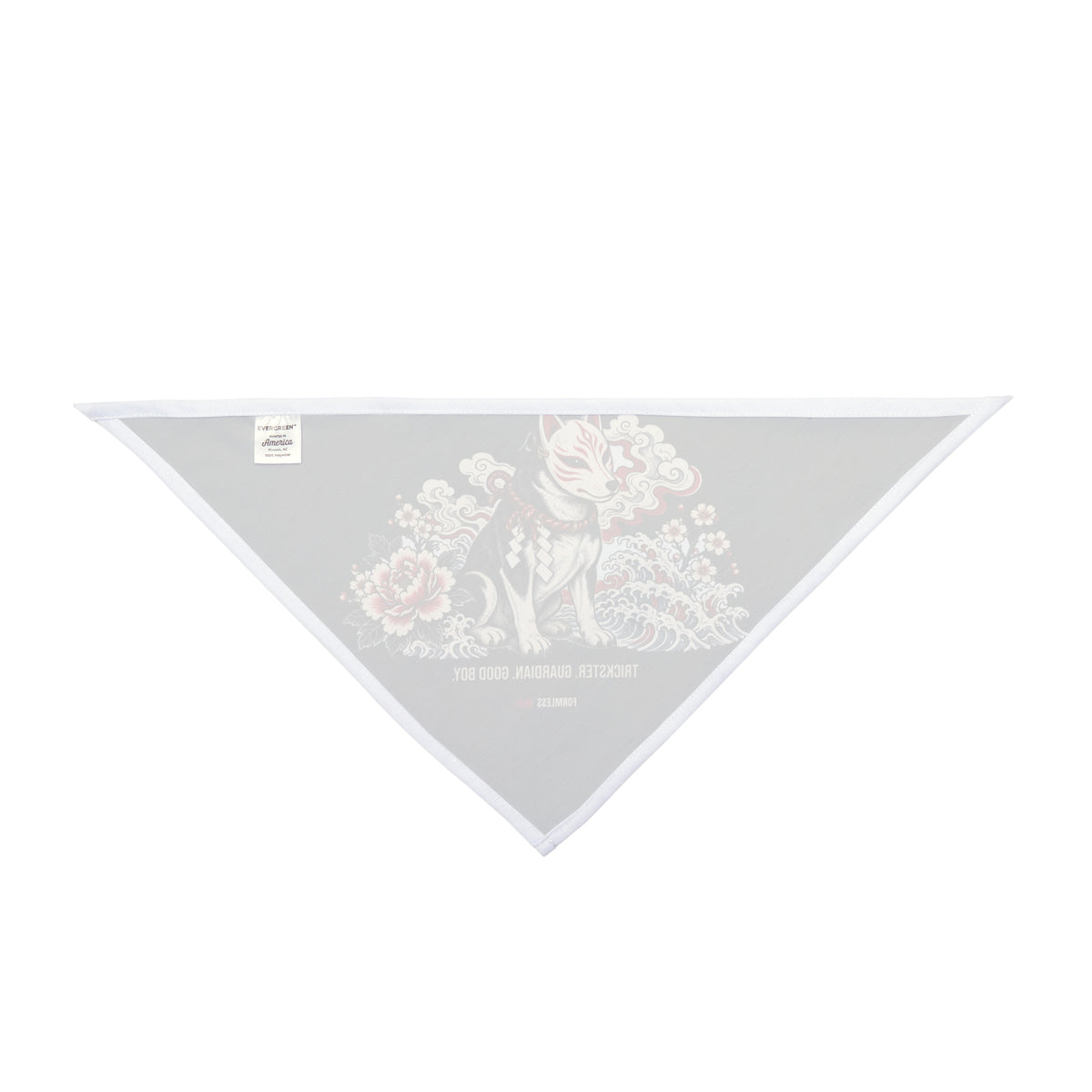 KITSUNE dog bandana in black with fox-mask guardian dog and flowers print, second inside lining view | Formless