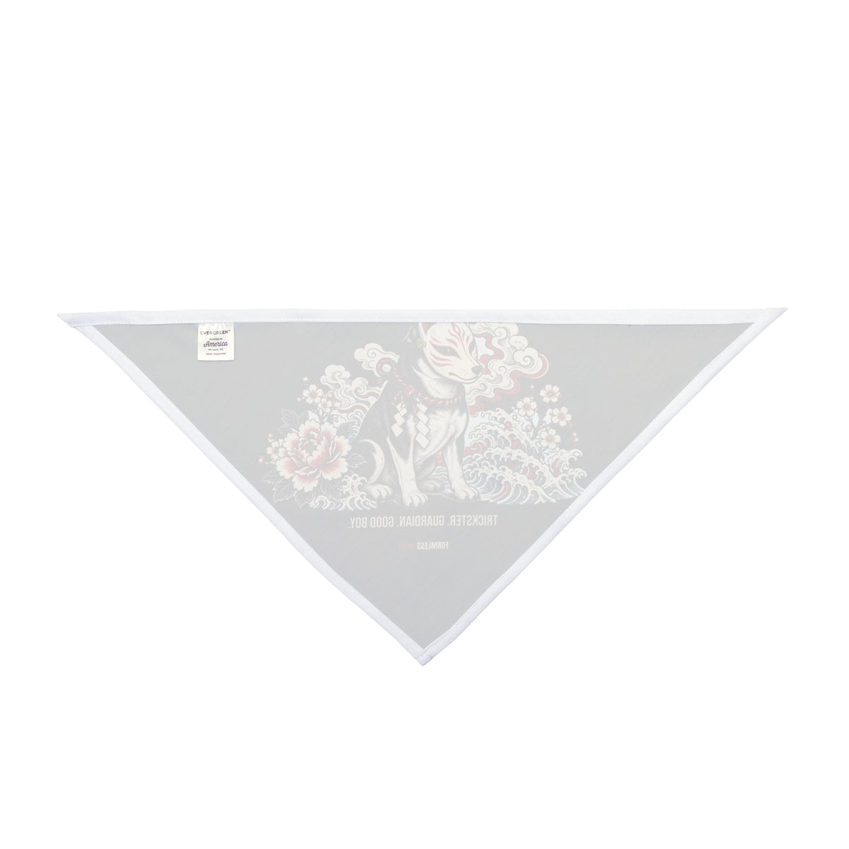 KITSUNE dog bandana in black with fox-mask guardian dog and flowers print, inside lining view | Formless
