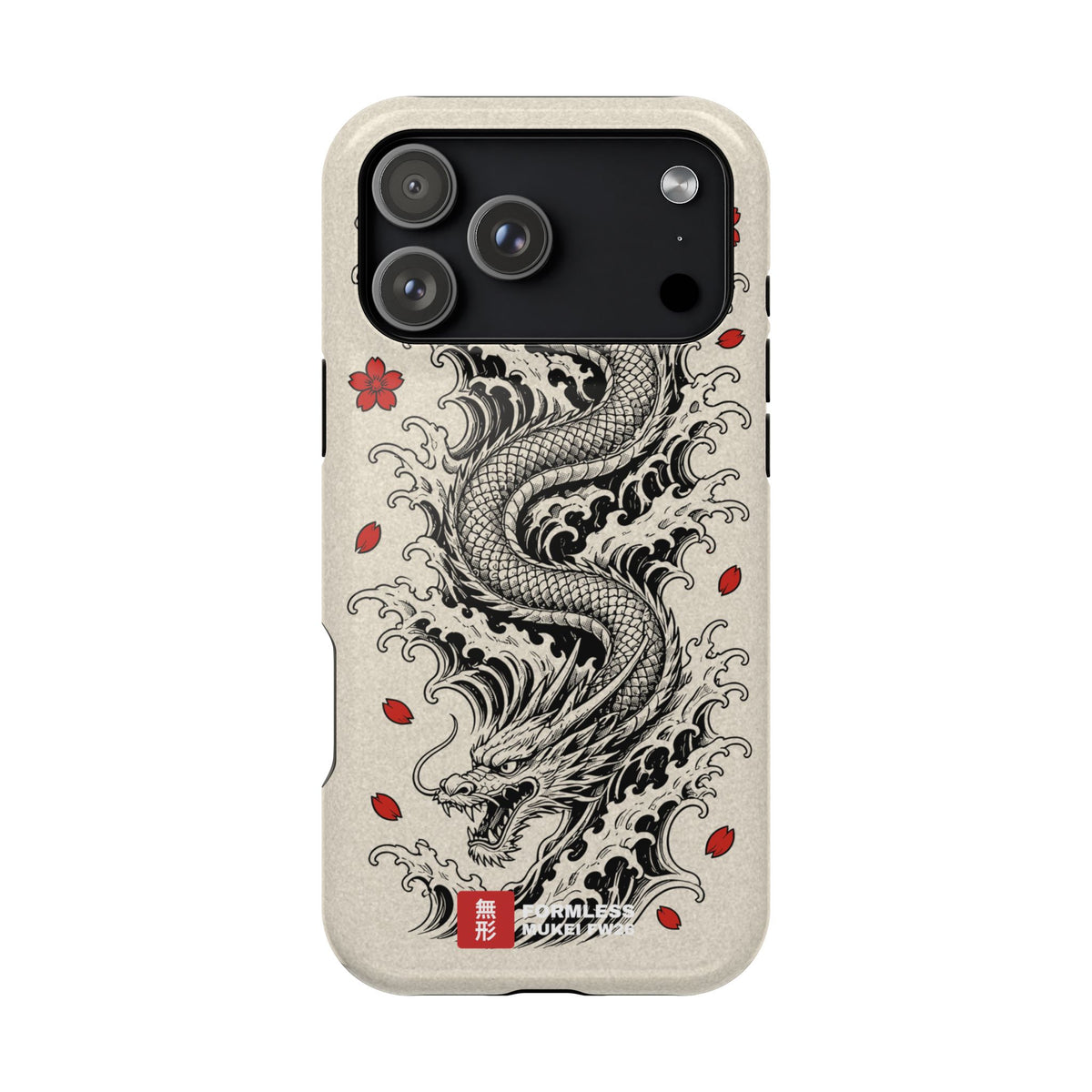 RYŪ dragon magnetic tough phone case, front view on a phone with a square camera island | Formless