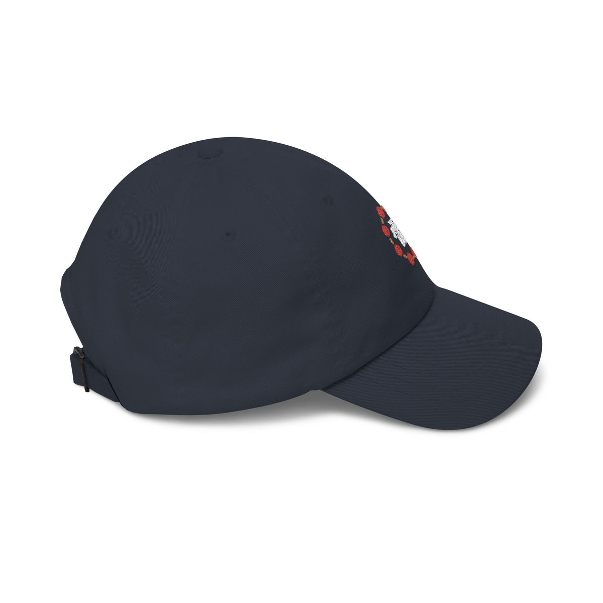 Navy Formless 雷 Raijin drum ring embroidered dad cap, right side view