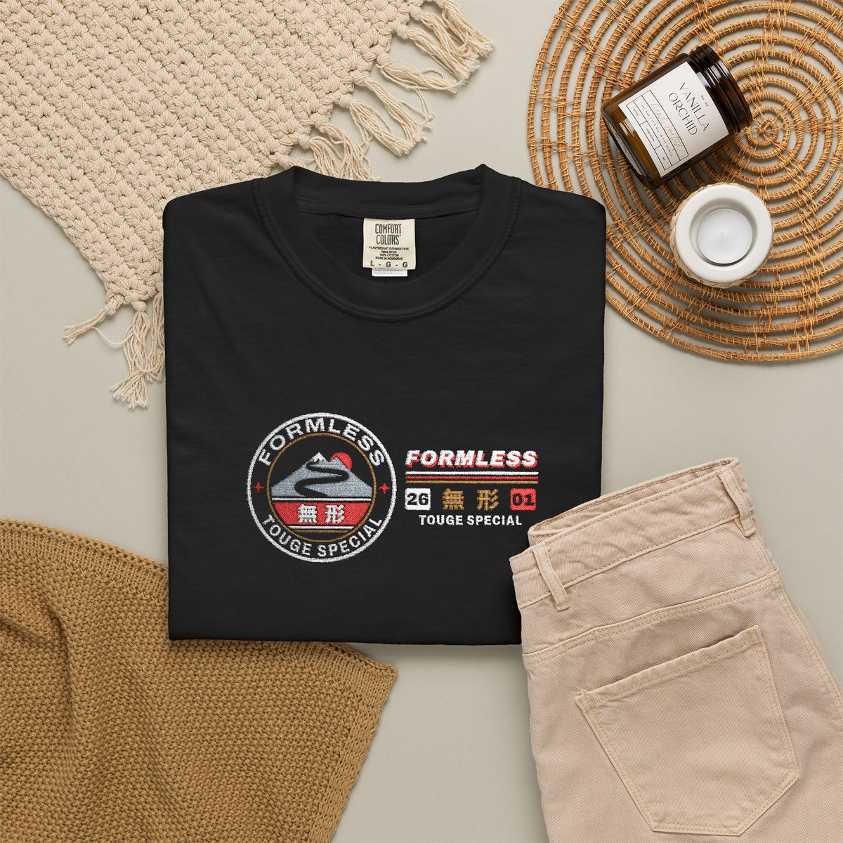 FORMLESS 無形 TOUGE SPECIAL Embroidered Heavyweight Tee — Black