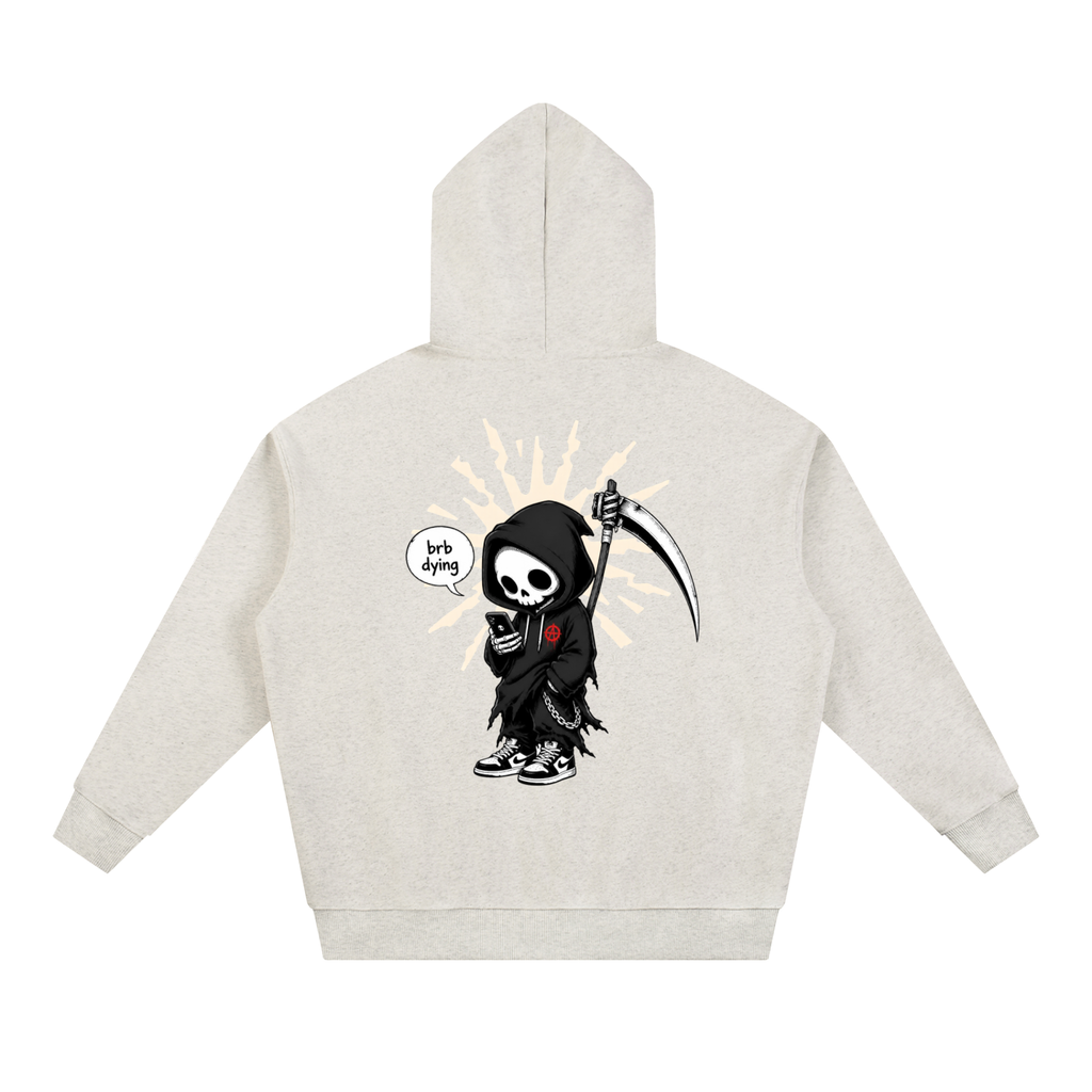 BRB Dying grim reaper hoodie streetwear - detail view
