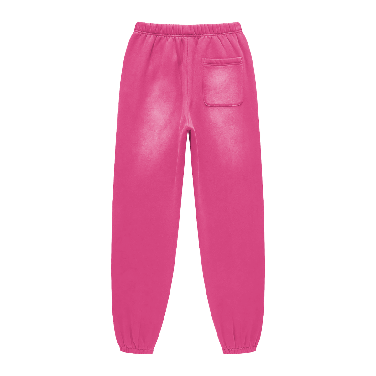 RAIJIN 雷神 fleece sweatpants in Rose Pink, flat back view with back pocket and elastic cuffs | Formless