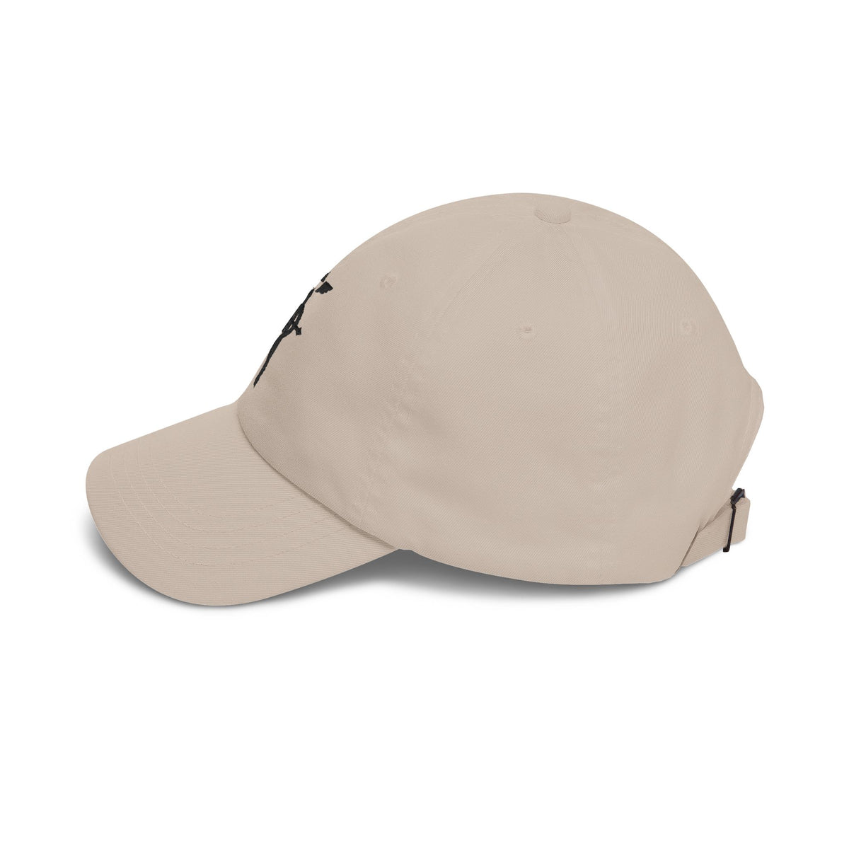 Embroidered cotton twill dad cap in Stone, side view | Formless