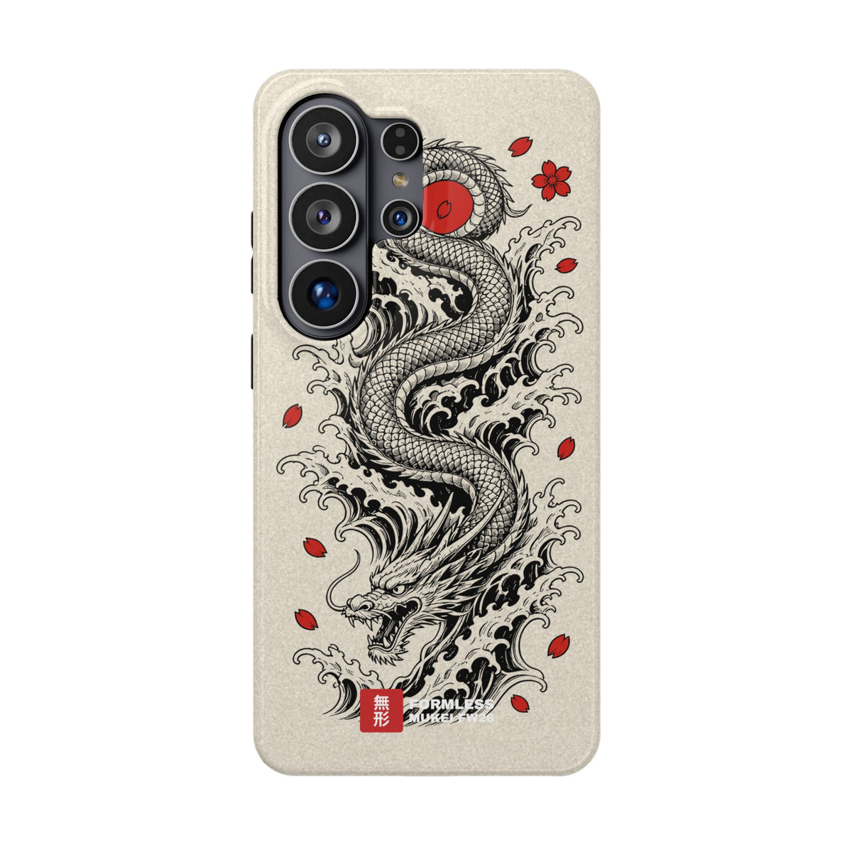 RYŪ dragon magnetic tough phone case, front view on a phone with a four-lens camera | Formless