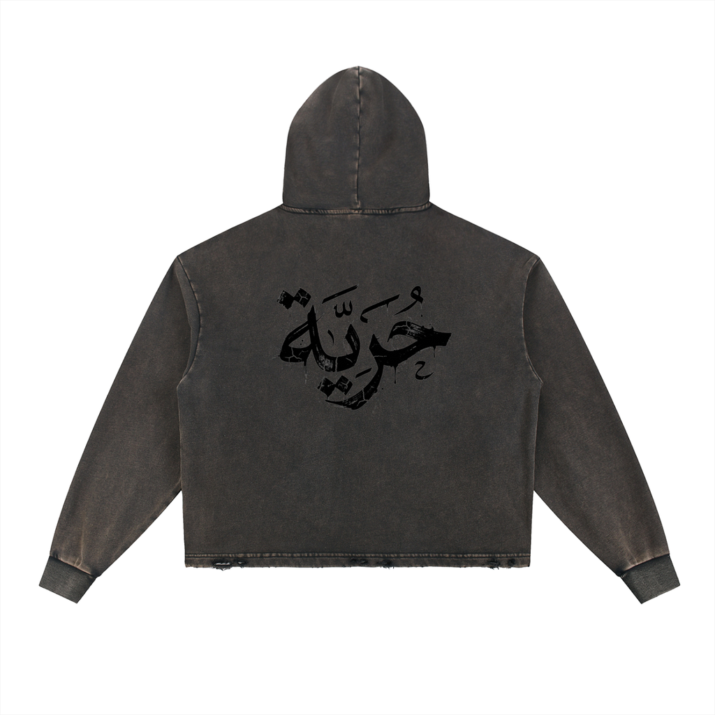 FREEDOM — Vintage Washed Frayed Hem Hoodie