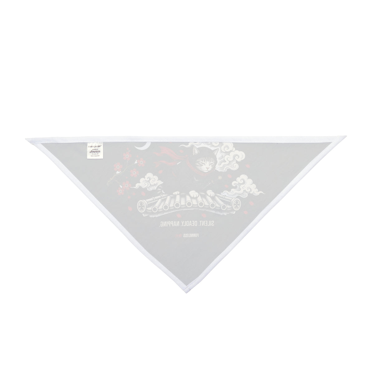SHINOBI dog bandana in black with ninja, crescent moon and red blossoms print, inside lining view | Formless