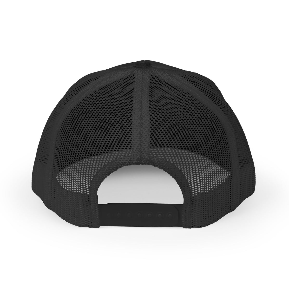 BRB DYING embroidered trucker cap in Black with white BRB DYING embroidery on the front – back | Formless