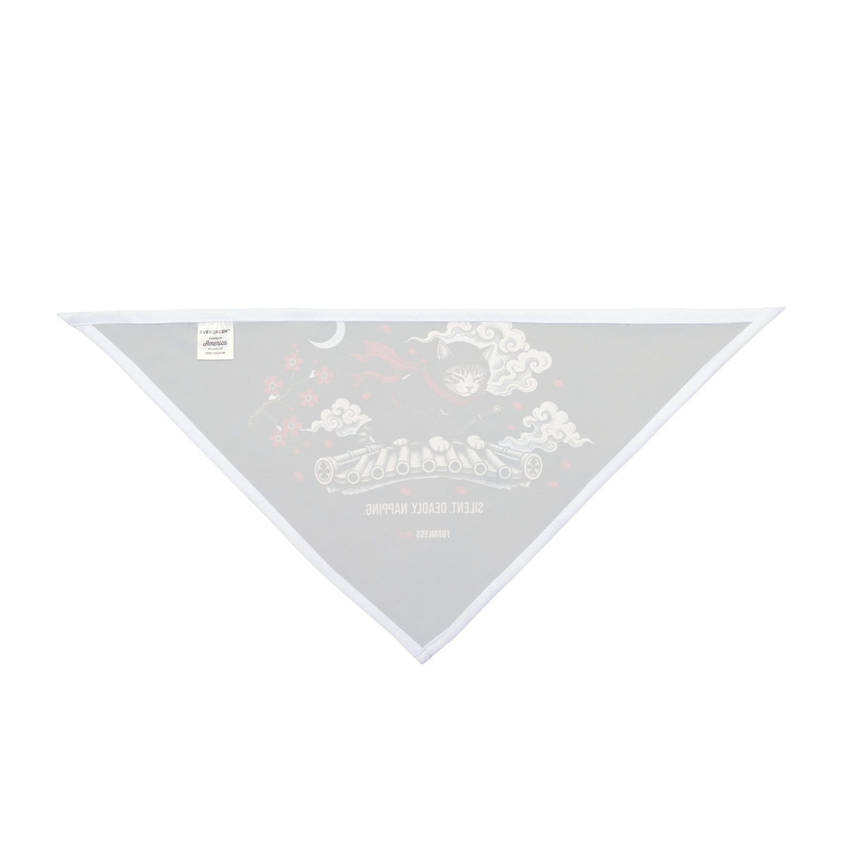 SHINOBI dog bandana in black with ninja, crescent moon and red blossoms print, second inside lining view | Formless
