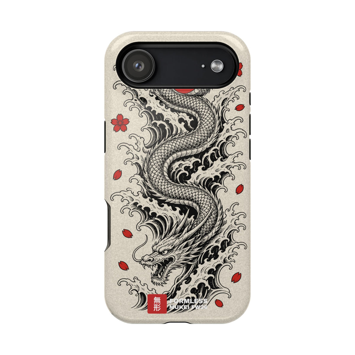 RYŪ dragon magnetic tough phone case, front view on a phone with a wide camera bar | Formless