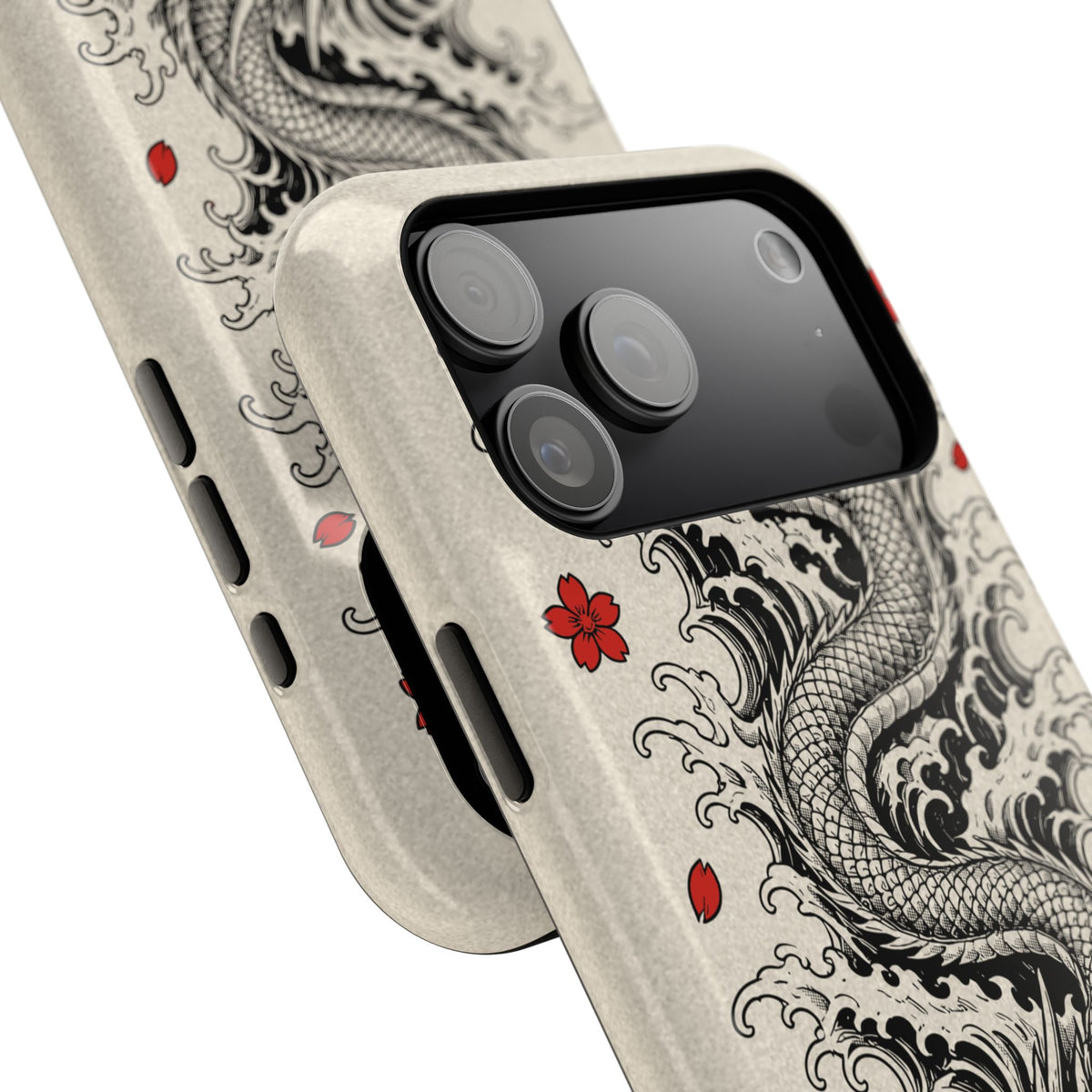 RYŪ dragon magnetic tough phone case, second close-up of the camera and button cutouts | Formless
