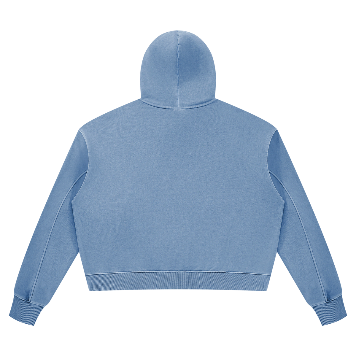 Women's vintage wash cropped hoodie in Gray Blue, flat back view | Formless