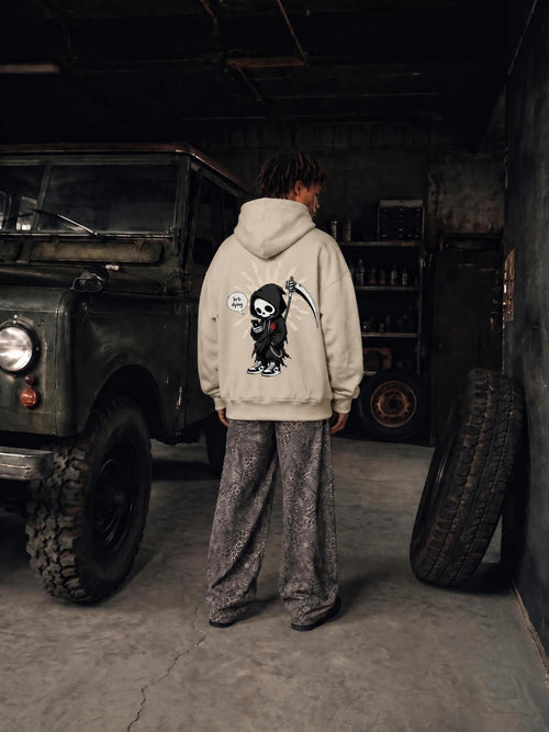 BRB DYING heavyweight grim reaper graphic hoodie – styled | Formless