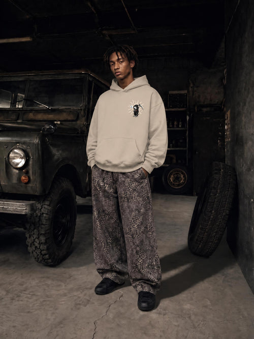 BRB DYING heavyweight grim reaper graphic hoodie – styled view 2 | Formless
