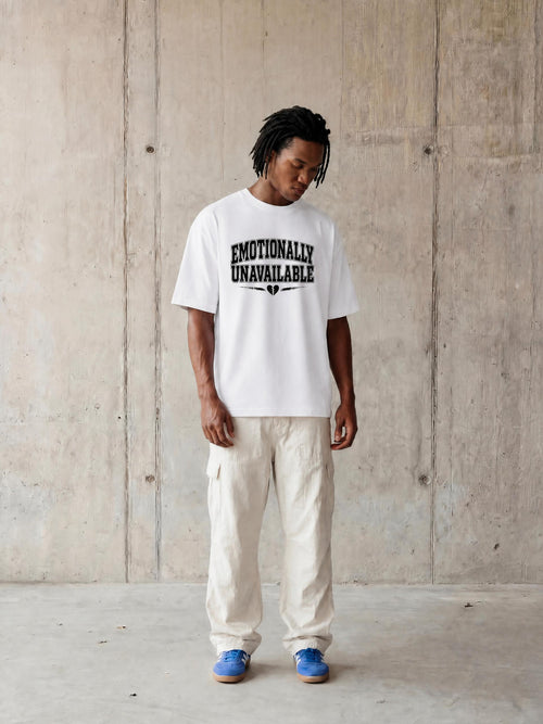 EMOTIONALLY UNAVAILABLE oversized drop shoulder graphic tee – styled | Formless