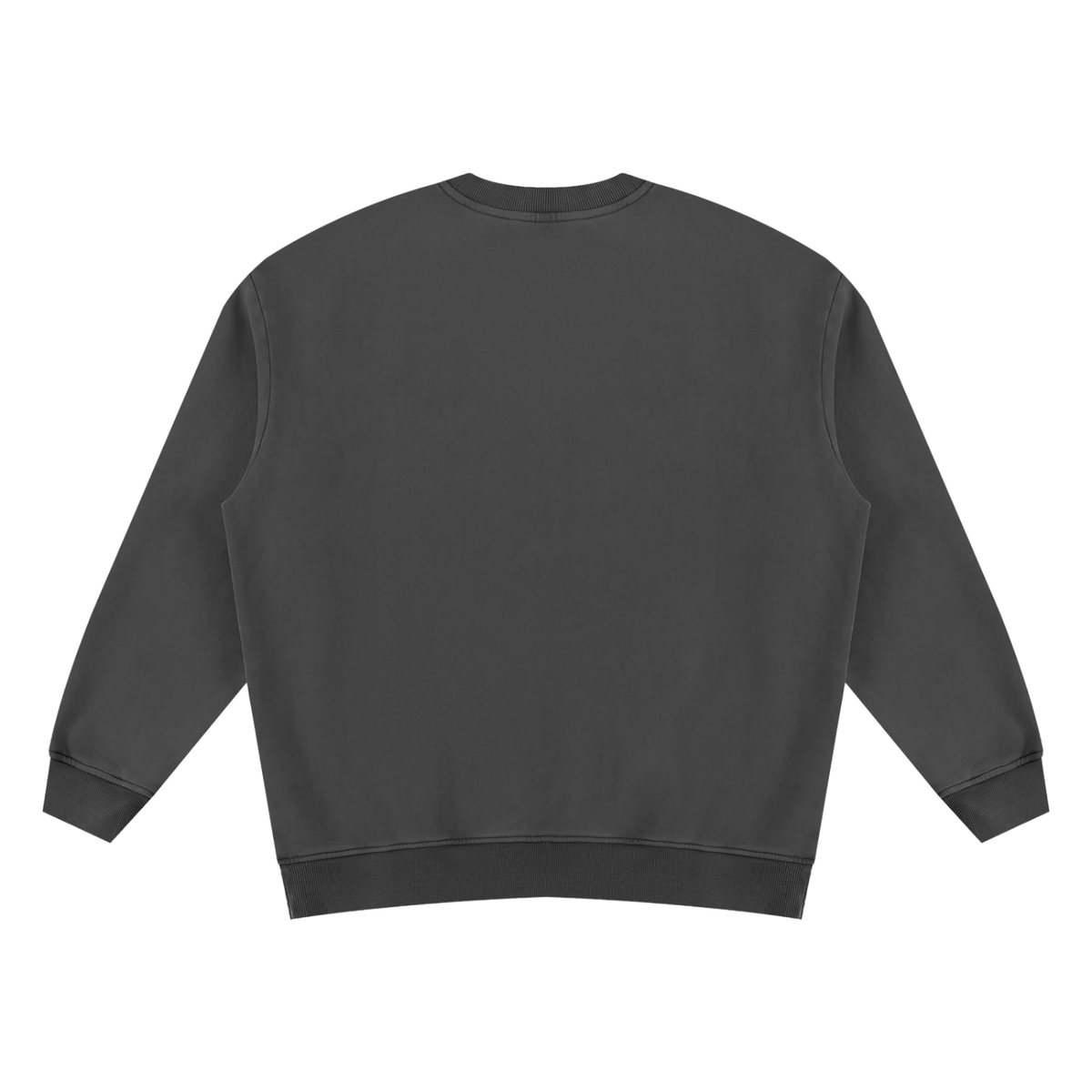 ALBUM vintage wash fleece sweatshirt in Black, flat back view, plain with ribbed cuffs and hem | Formless