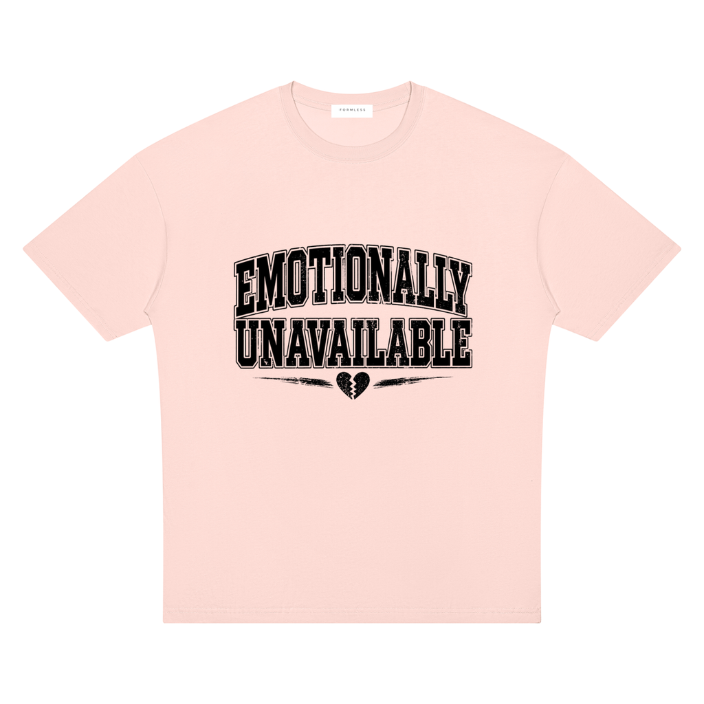 Emotionally Unavailable drop shoulder streetwear tee - detail view