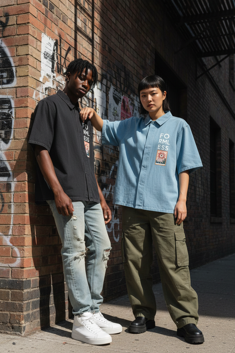 Black + Light Blue Lyocell Shirts