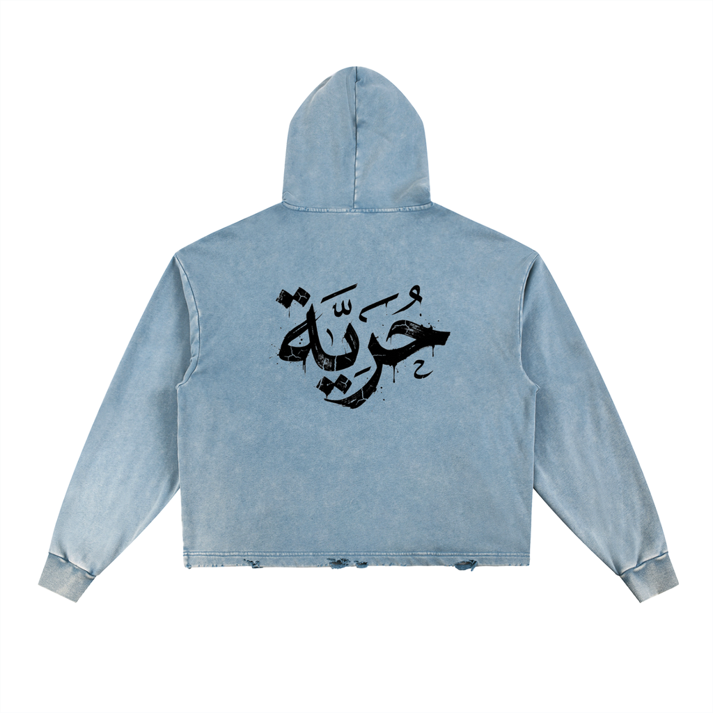 FREEDOM — Vintage Washed Frayed Hem Hoodie