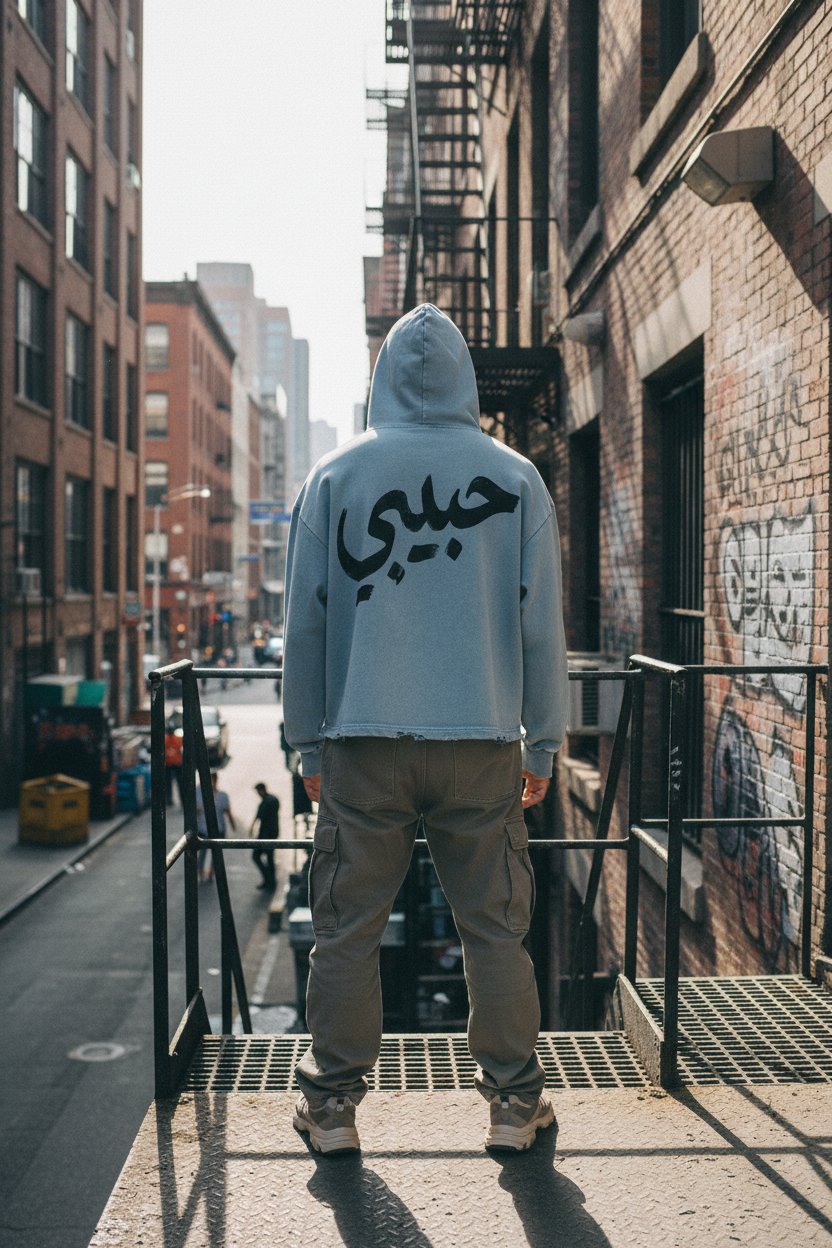 HABIBI Vintage Washed Frayed Hem Hoodie