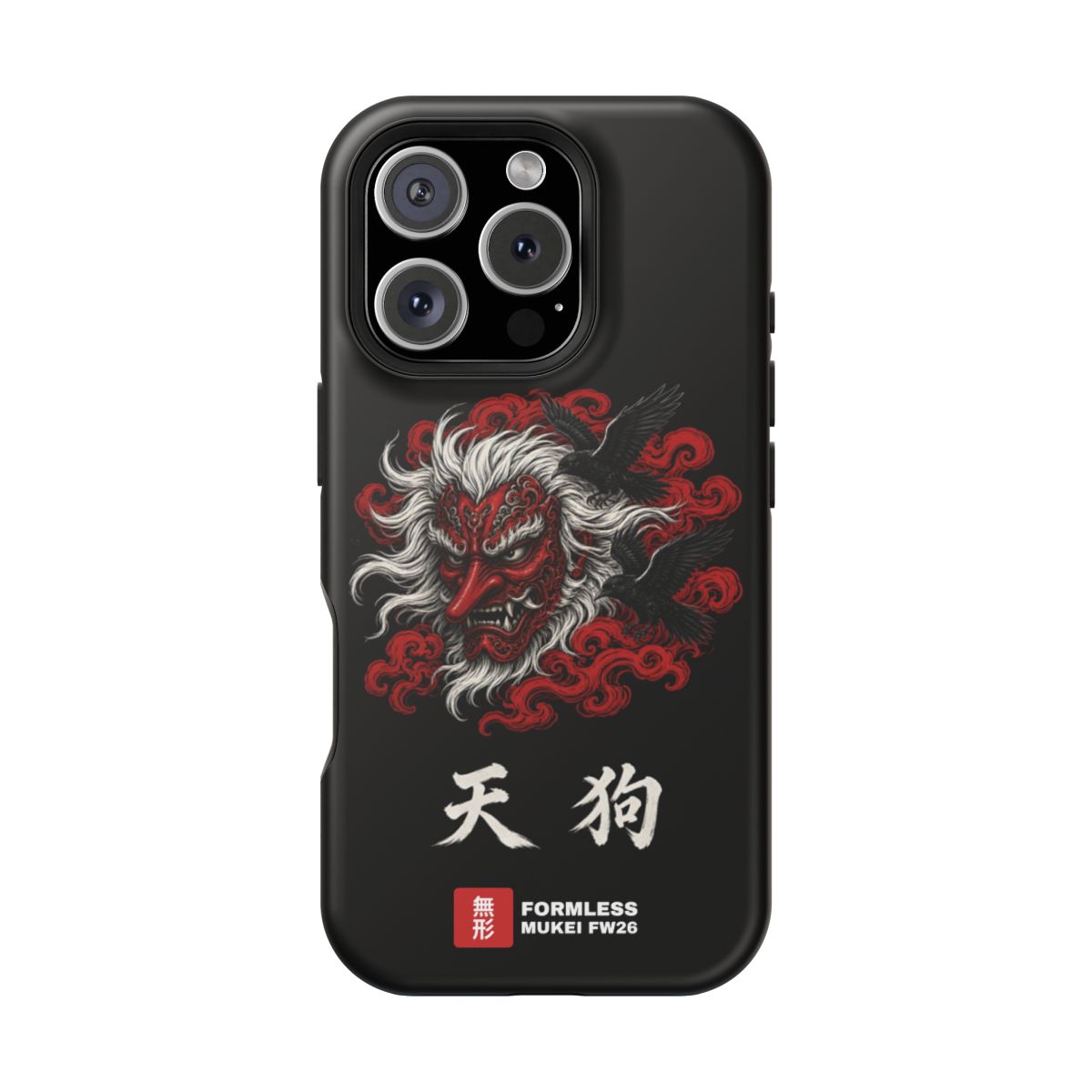 TENGU magnetic tough phone case with tengu mask, crows and crimson clouds artwork | Formless